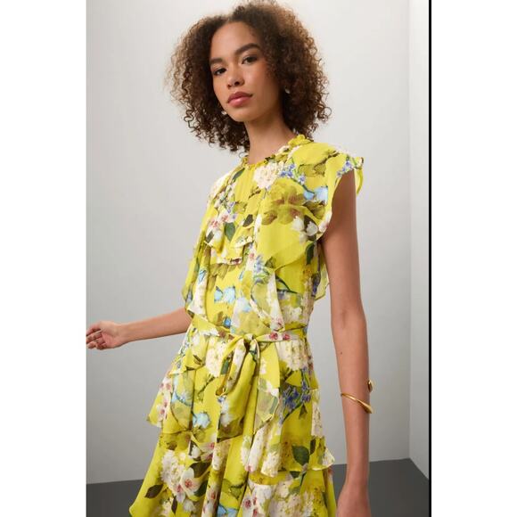 Marissa Webb x RTR Yellow Floral Ruffle Mini Dress Size 2 - Picture 2 of 7
